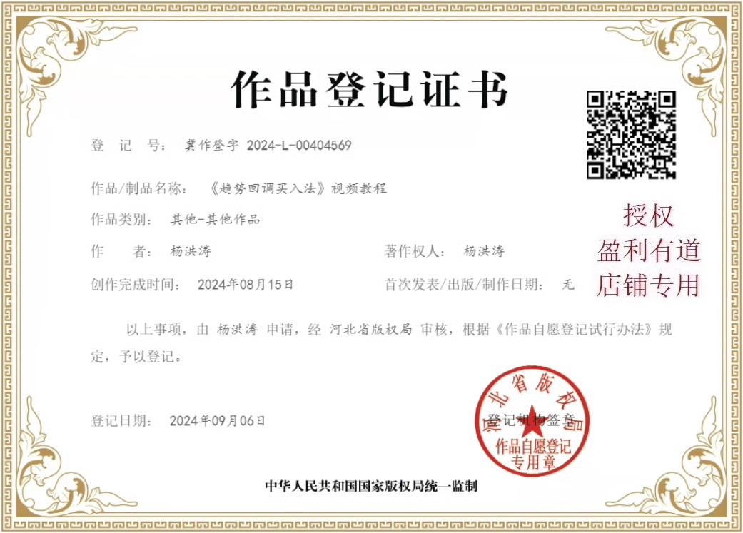 趋势回调买入法作品登记证书